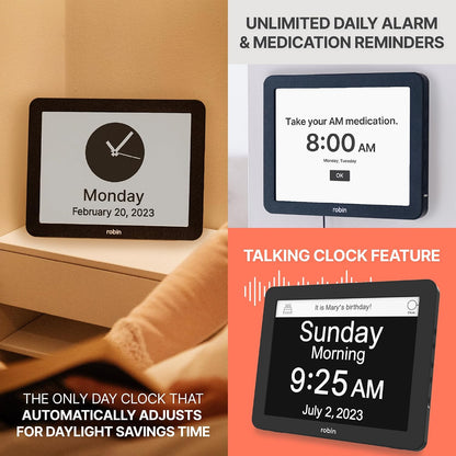 Clock 2026 with Day and Date for Elderly, Clocks for Seniors, Dementia Clock, Digital Calendar Elderly, Bedside Clocks Seniors, Alzheimers Products, Dementia Clocks Large, White