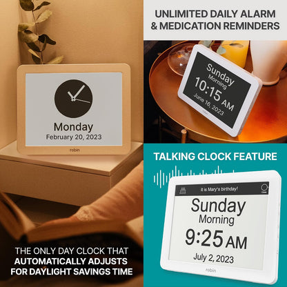 Clock 2026 with Day and Date for Elderly, Clocks for Seniors, Dementia Clock, Digital Calendar Elderly, Bedside Clocks Seniors, Alzheimers Products, Dementia Clocks Large, White