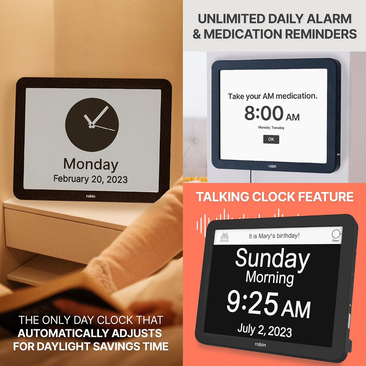Clock 2026 with Day and Date for Elderly, Clocks for Seniors, Dementia Clock, Digital Calendar Elderly, Bedside Clocks Seniors, Alzheimers Products, Dementia Clocks Large, White