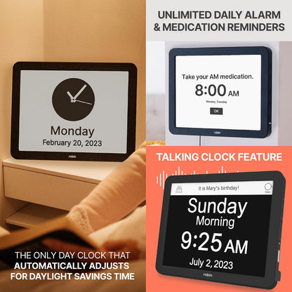 Clock 2026 with Day and Date for Elderly, Clocks for Seniors, Dementia Clock, Digital Calendar Elderly, Bedside Clocks Seniors, Alzheimers Products, Dementia Clocks Large, White