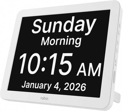 Clock 2026 with Day and Date for Elderly, Clocks for Seniors, Dementia Clock, Digital Calendar Elderly, Bedside Clocks Seniors, Alzheimers Products, Dementia Clocks Large, White