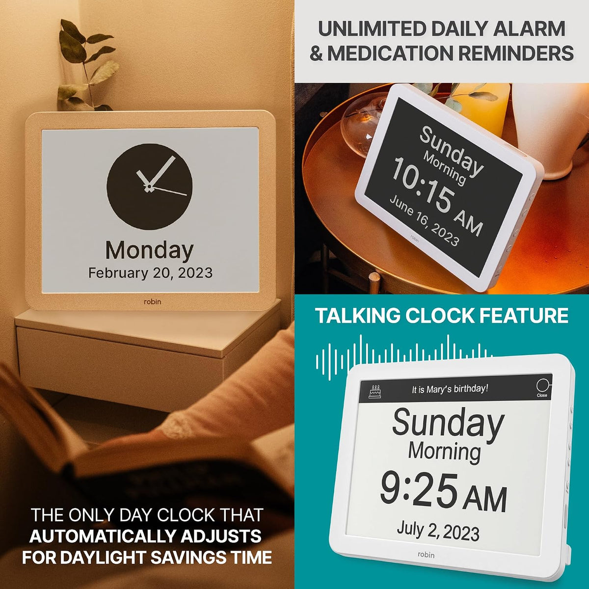 Clock 2026 with Day and Date for Elderly, Clocks for Seniors, Dementia Clock, Digital Calendar Elderly, Bedside Clocks Seniors, Alzheimers Products, Dementia Clocks Large, White