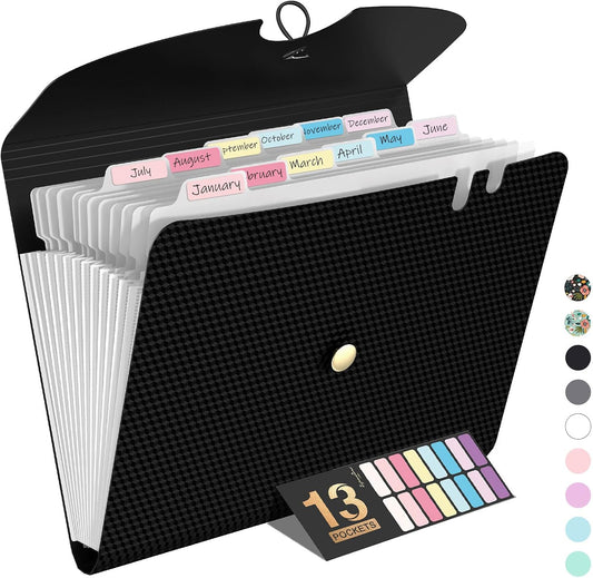 Expanding File Folders, 13 Pocket Accordion File Organizer, Letter/A4
