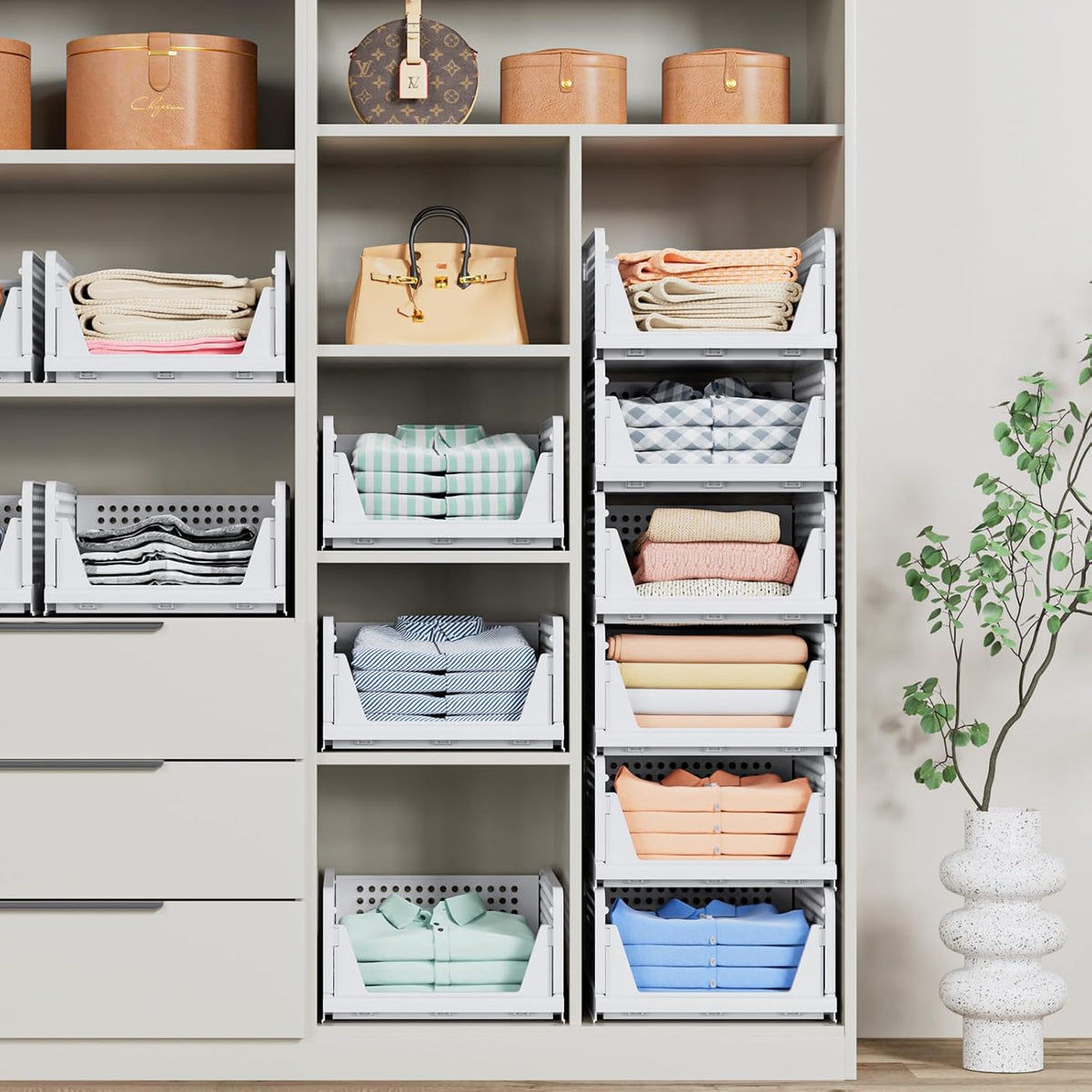 caktraie Stackable Closet Storage Basket - Stackable Storage Bins