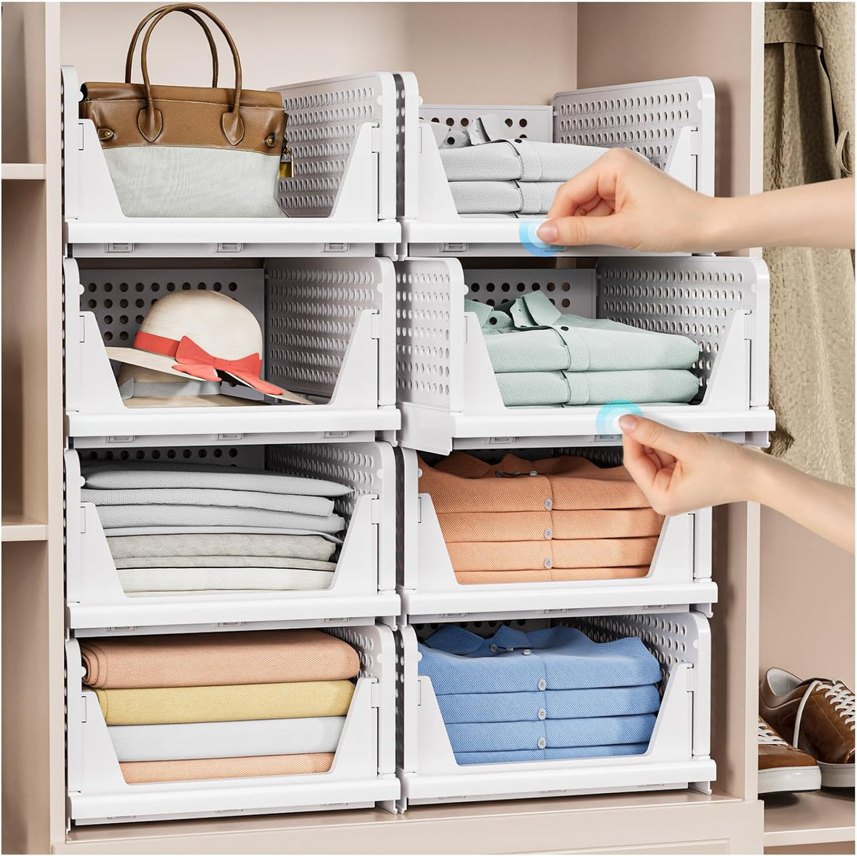 caktraie Stackable Closet Storage Basket - Stackable Storage Bins