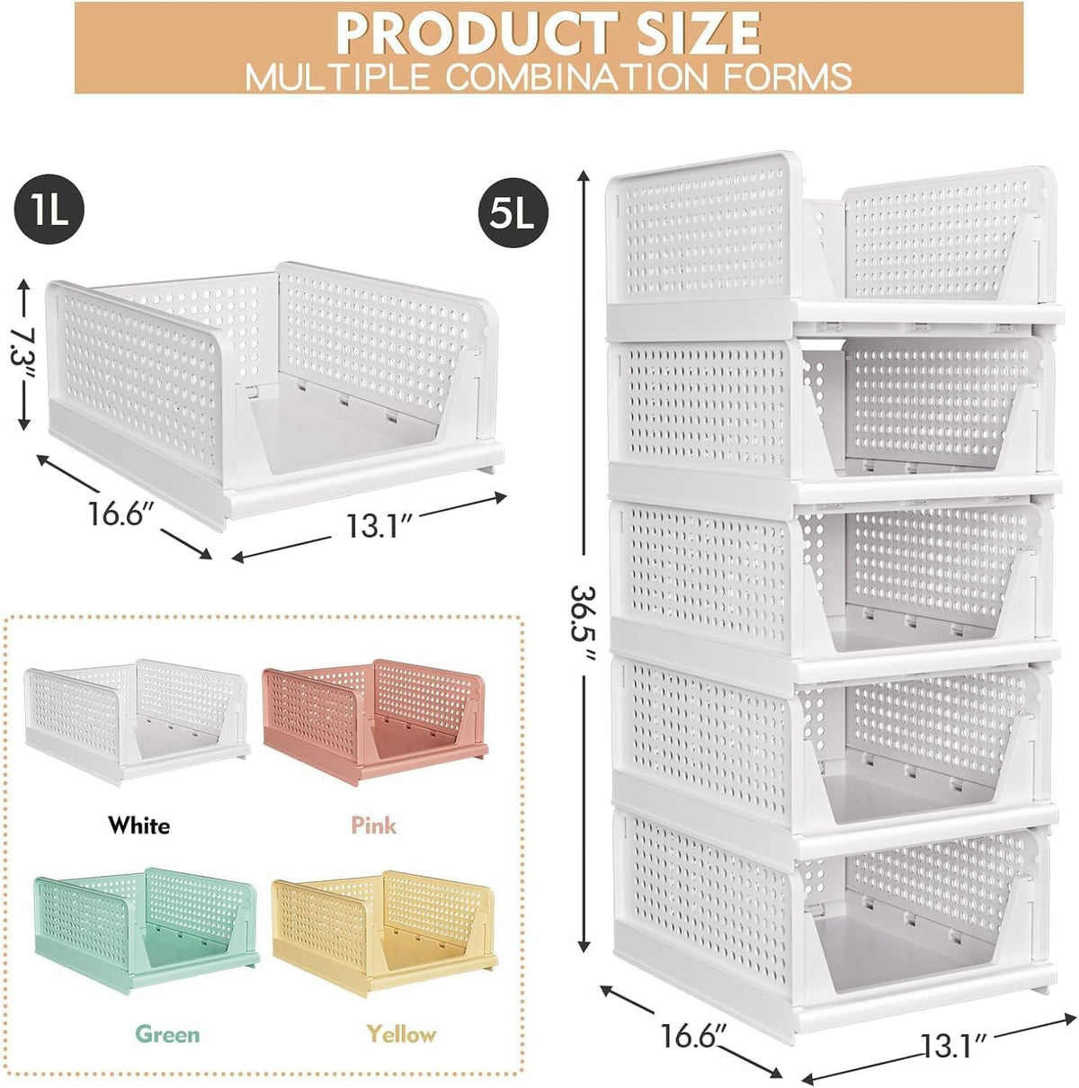 caktraie Stackable Closet Storage Basket - Stackable Storage Bins