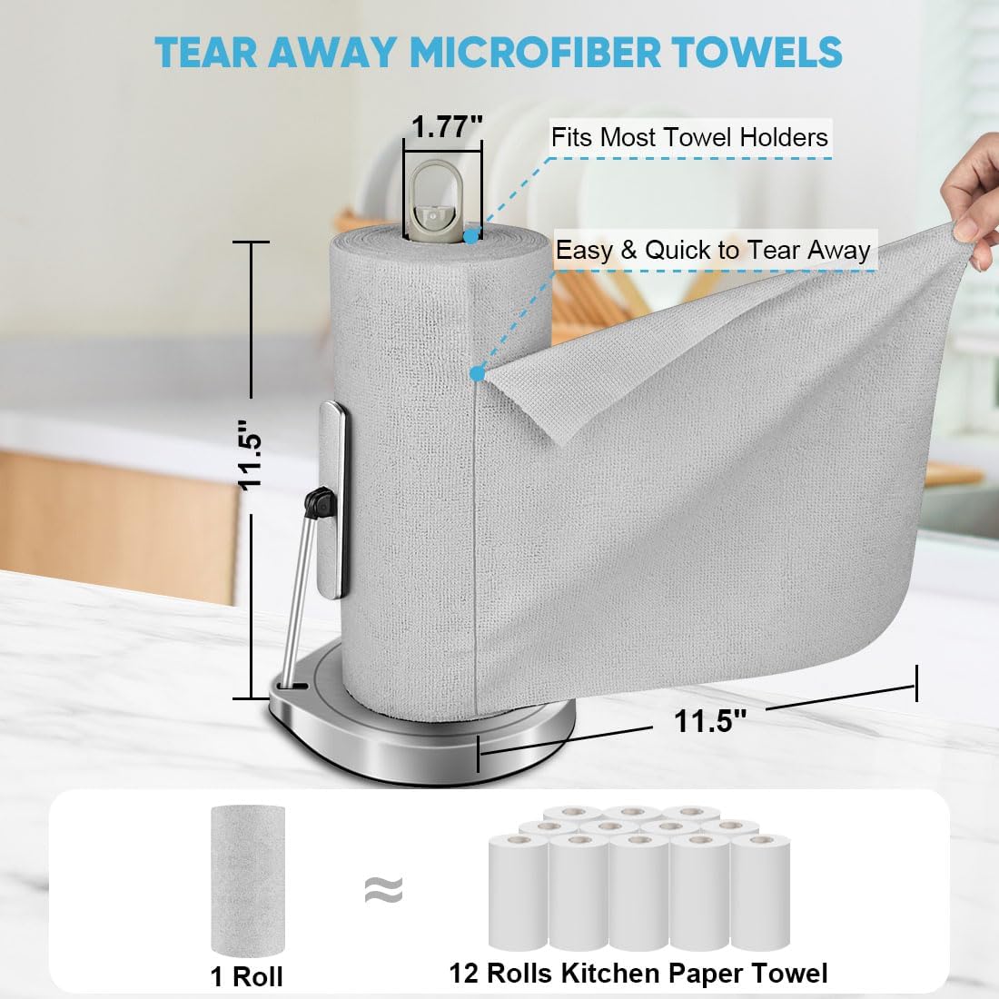 AIDEA Microfiber Cleaning Cloth Roll-75PK, Reusable Paper Towels 11.5×11.5"
