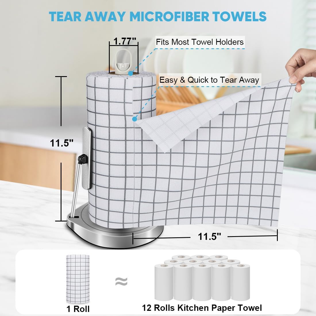 AIDEA Microfiber Cleaning Cloth Roll-75PK, Reusable Paper Towels 11.5×11.5"