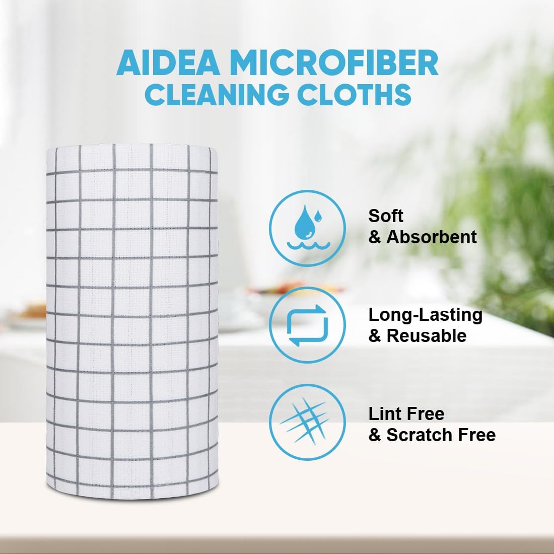 AIDEA Microfiber Cleaning Cloth Roll-75PK, Reusable Paper Towels 11.5×11.5"