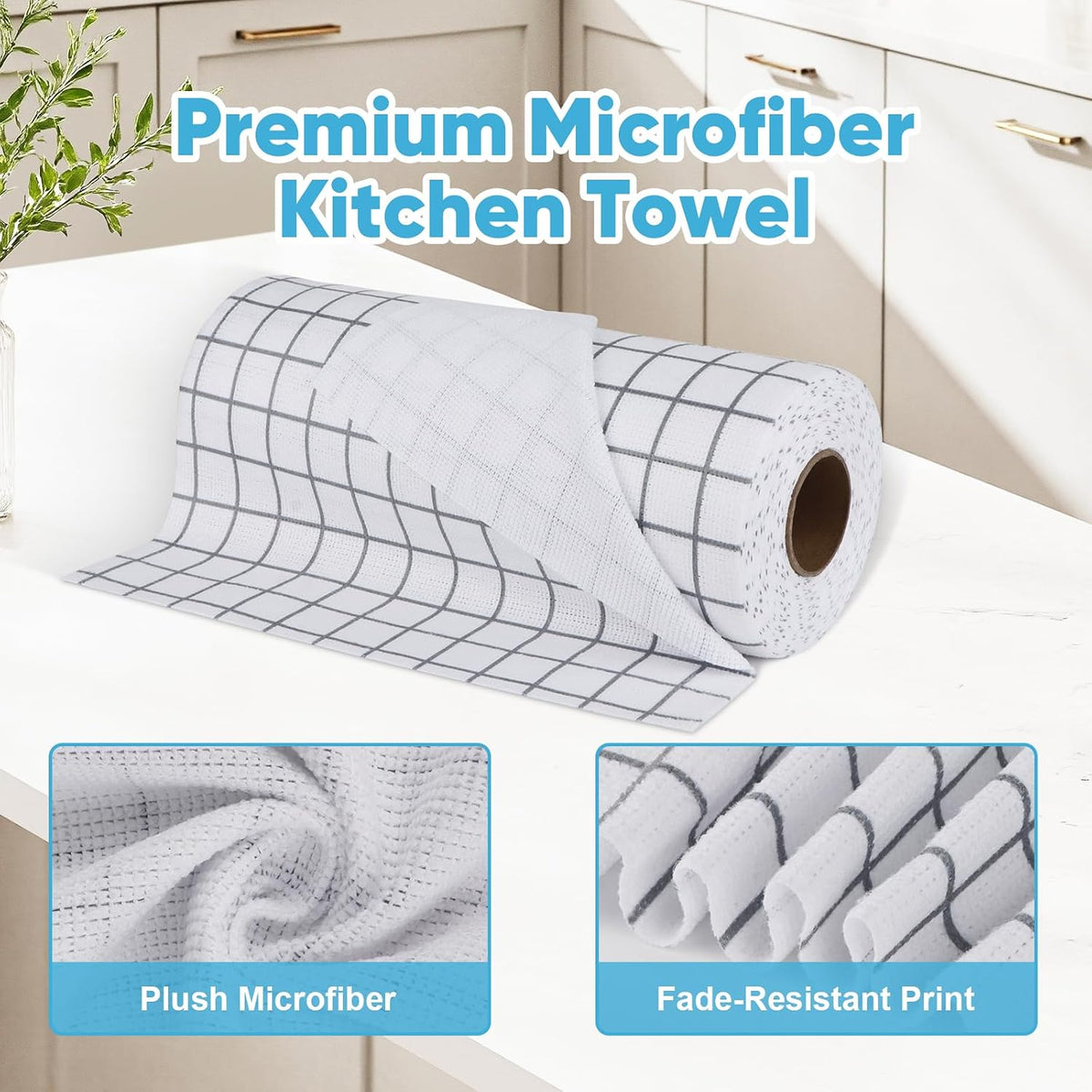 AIDEA Microfiber Cleaning Cloth Roll-75PK, Reusable Paper Towels 11.5×11.5"