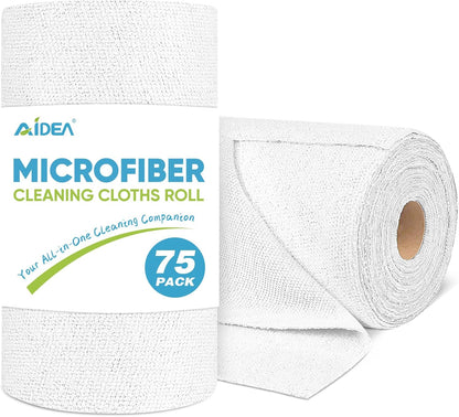 AIDEA Microfiber Cleaning Cloth Roll-75PK, Reusable Paper Towels 11.5×11.5"