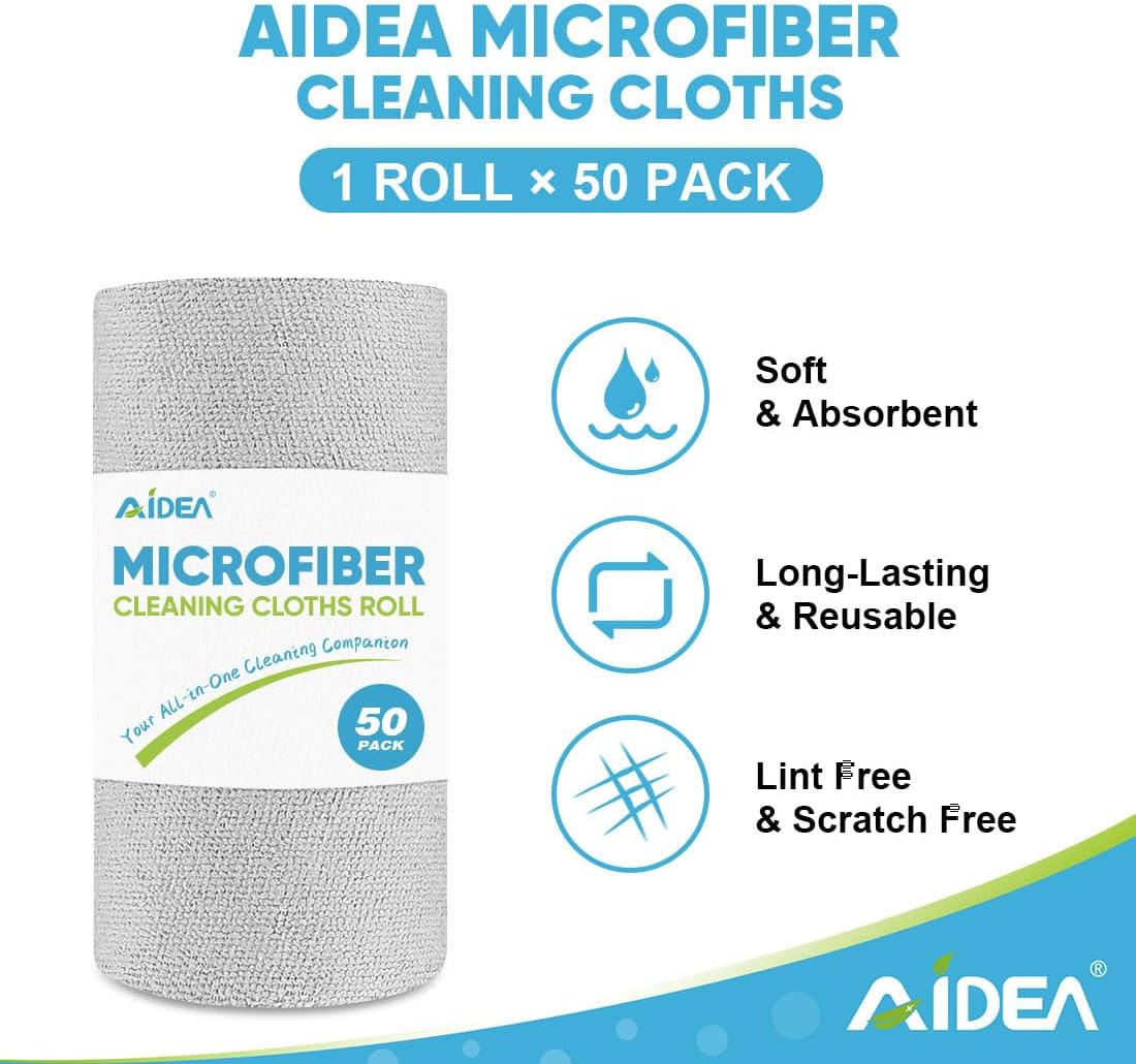 AIDEA Microfiber Cleaning Cloth Roll-75PK, Reusable Paper Towels 11.5×11.5"