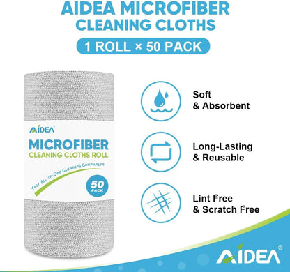 AIDEA Microfiber Cleaning Cloth Roll-75PK, Reusable Paper Towels 11.5×11.5"