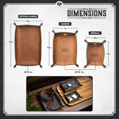 Leather Valet Tray for Men – Rustic EDC Organizer for Keys, Phone & Wallet – Made in USA – Whiskey Barrel Brown