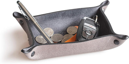 Leather Valet Tray for Men – Rustic EDC Organizer for Keys, Phone & Wallet – Made in USA – Whiskey Barrel Brown