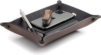 Leather Valet Tray for Men – Rustic EDC Organizer for Keys, Phone & Wallet – Made in USA – Whiskey Barrel Brown