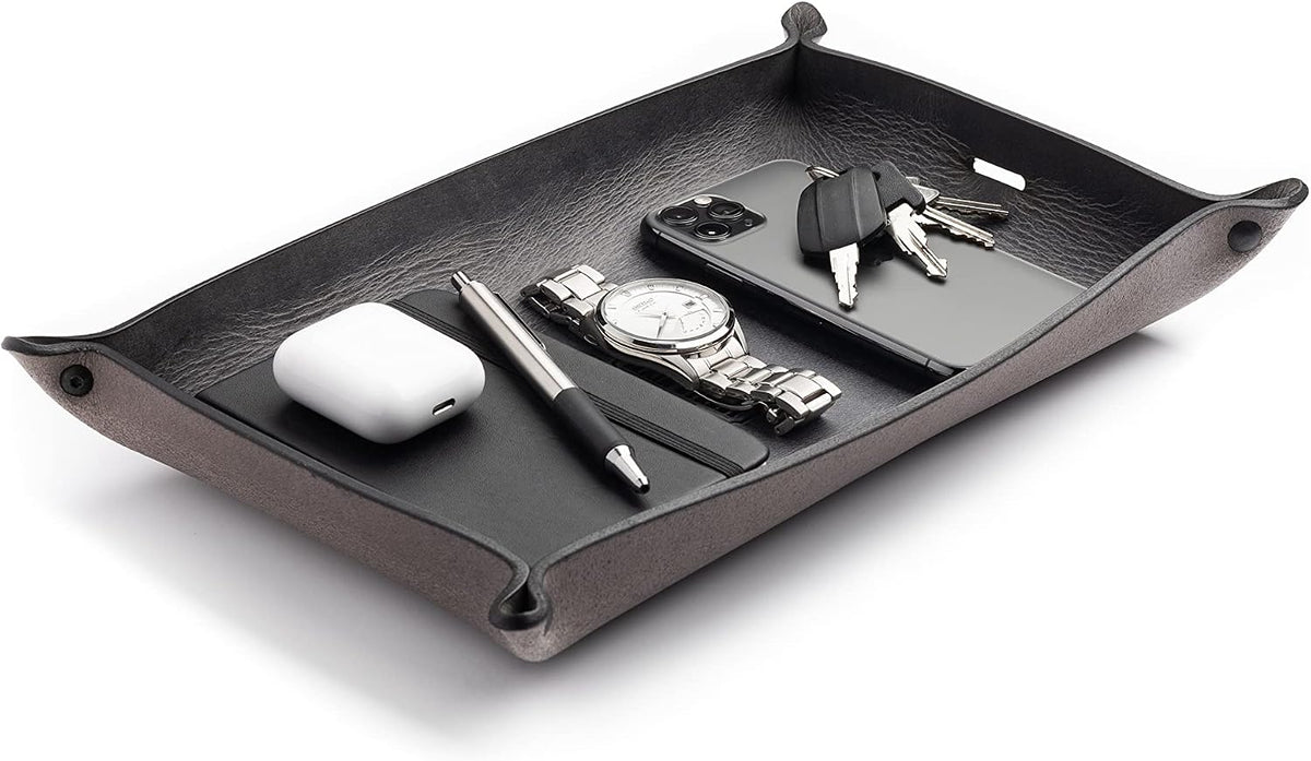 Leather Valet Tray for Men – Rustic EDC Organizer for Keys, Phone & Wallet – Made in USA – Whiskey Barrel Brown