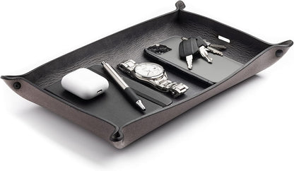 Leather Valet Tray for Men – Rustic EDC Organizer for Keys, Phone & Wallet – Made in USA – Whiskey Barrel Brown