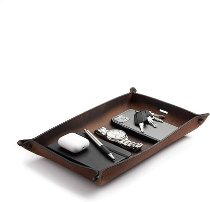 Leather Valet Tray for Men – Rustic EDC Organizer for Keys, Phone & Wallet – Made in USA – Whiskey Barrel Brown
