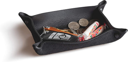 Leather Valet Tray for Men – Rustic EDC Organizer for Keys, Phone & Wallet – Made in USA – Whiskey Barrel Brown