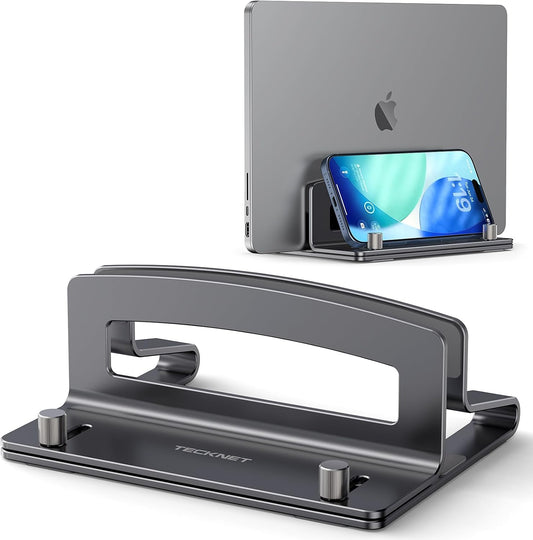 Vertical Laptop Stand, Adjustable Aluminum Laptop Stand (Fits Up to 17.3"), Space-Saving Vertical Stand with Non-Slip & Scratch-Resistant Silicone, Compatible with MacBook Pro/Air, Dell, HP