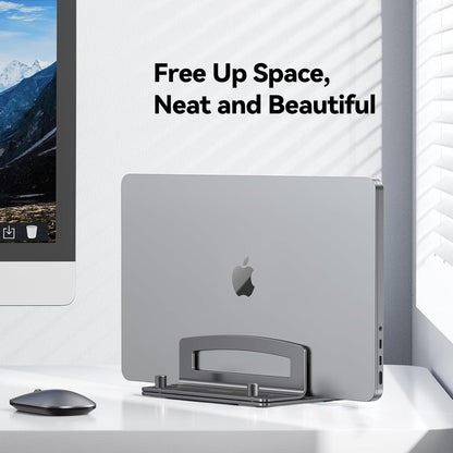 Vertical Laptop Stand, Adjustable Aluminum Laptop Stand (Fits Up to 17.3"), Space-Saving Vertical Stand with Non-Slip & Scratch-Resistant Silicone, Compatible with MacBook Pro/Air, Dell, HP