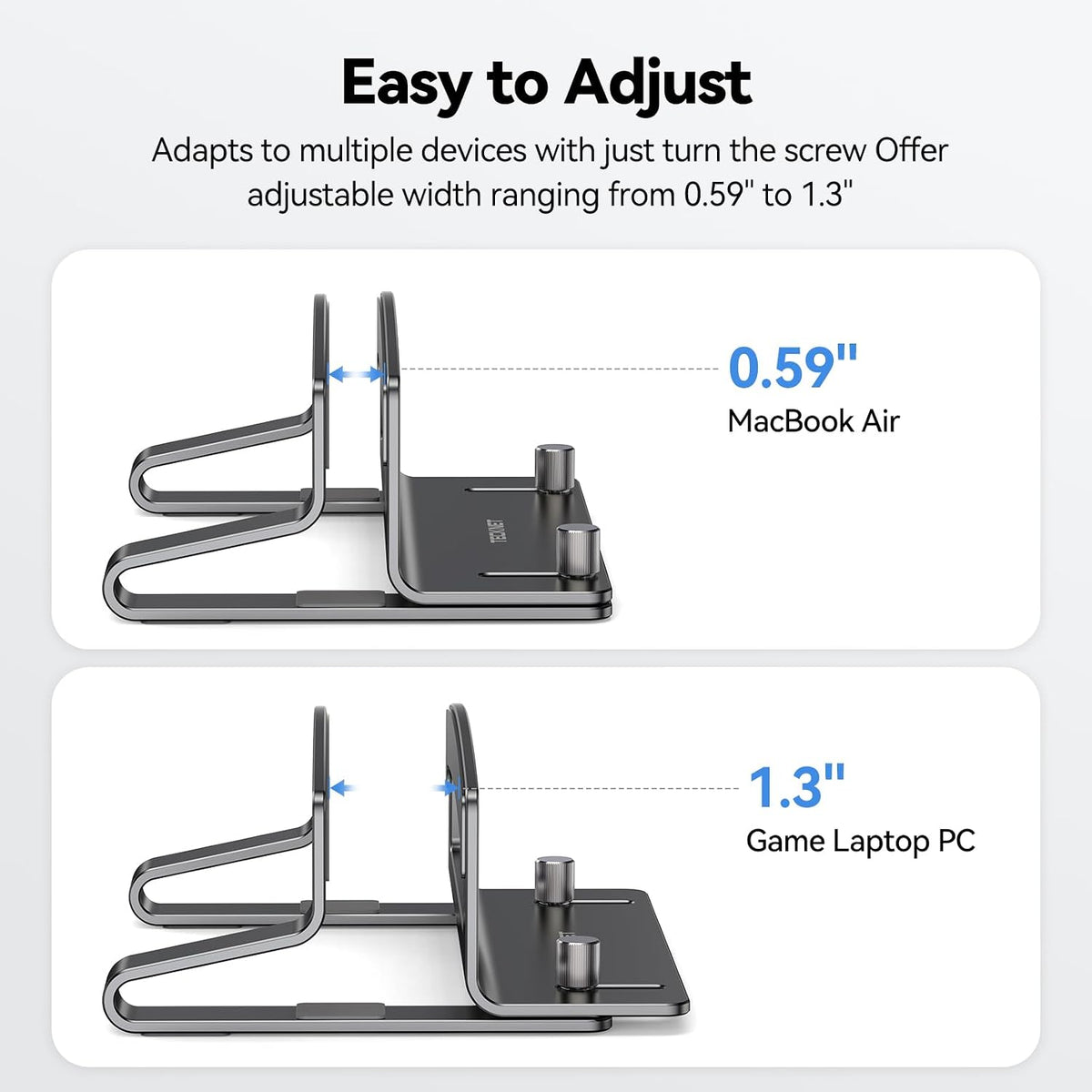 Vertical Laptop Stand, Adjustable Aluminum Laptop Stand (Fits Up to 17.3"), Space-Saving Vertical Stand with Non-Slip & Scratch-Resistant Silicone, Compatible with MacBook Pro/Air, Dell, HP