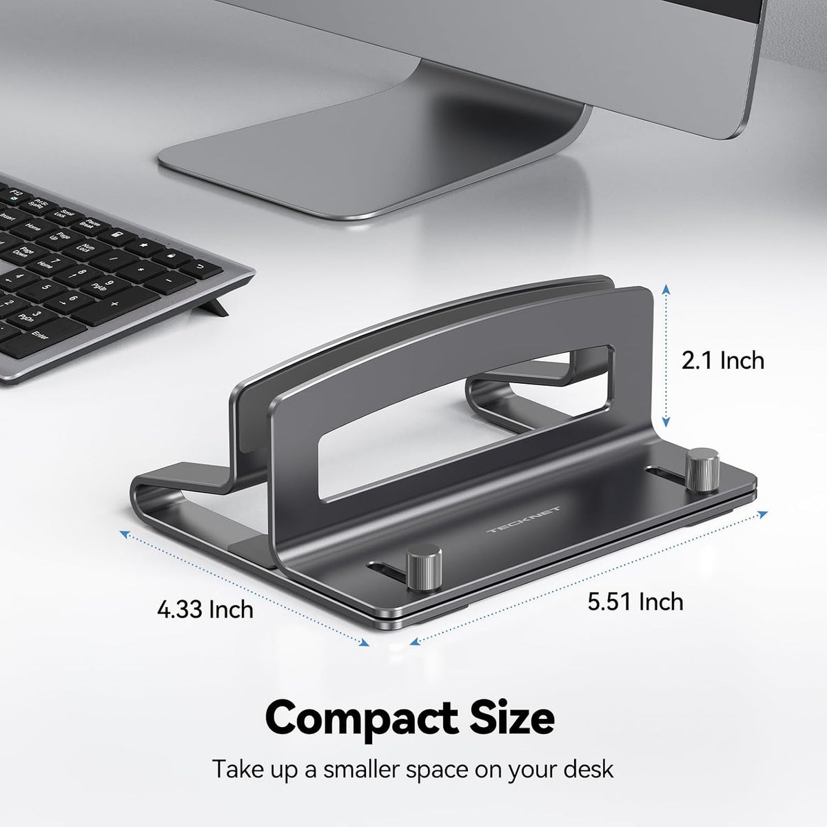 Vertical Laptop Stand, Adjustable Aluminum Laptop Stand (Fits Up to 17.3"), Space-Saving Vertical Stand with Non-Slip & Scratch-Resistant Silicone, Compatible with MacBook Pro/Air, Dell, HP
