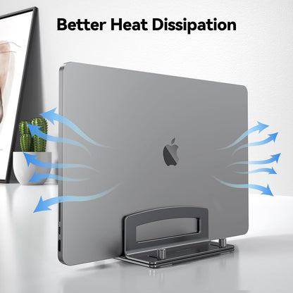 Vertical Laptop Stand, Adjustable Aluminum Laptop Stand (Fits Up to 17.3"), Space-Saving Vertical Stand with Non-Slip & Scratch-Resistant Silicone, Compatible with MacBook Pro/Air, Dell, HP