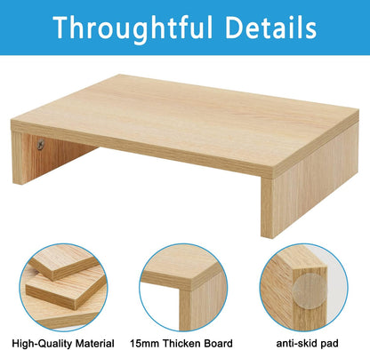 Wood Monitor Stand Riser for Desk - 14.2 inch, Small Laptop Stand