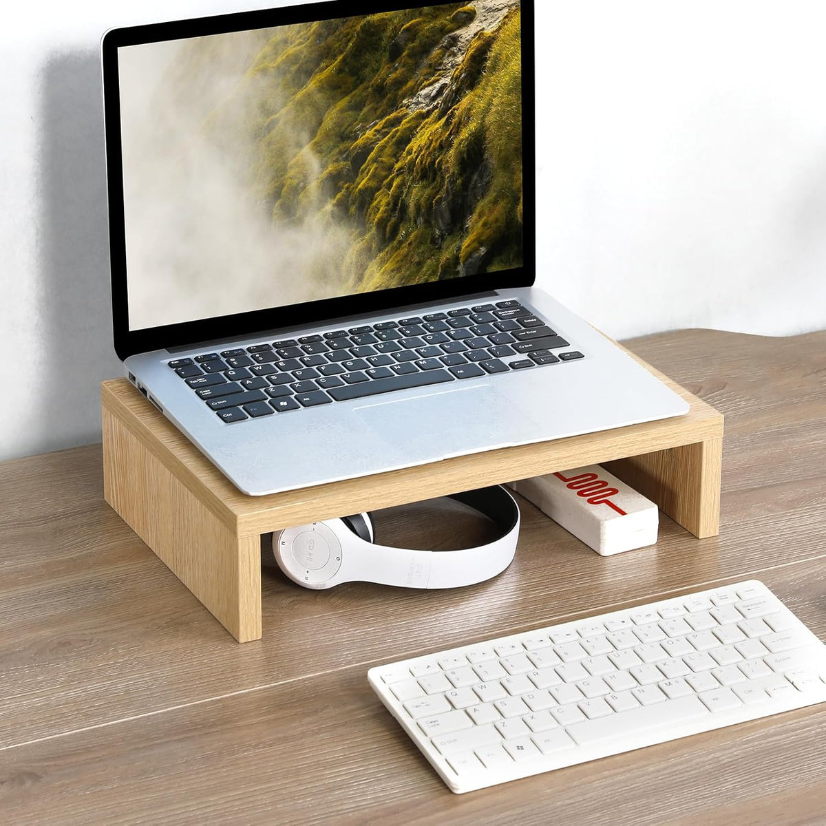 Wood Monitor Stand Riser for Desk - 14.2 inch, Small Laptop Stand