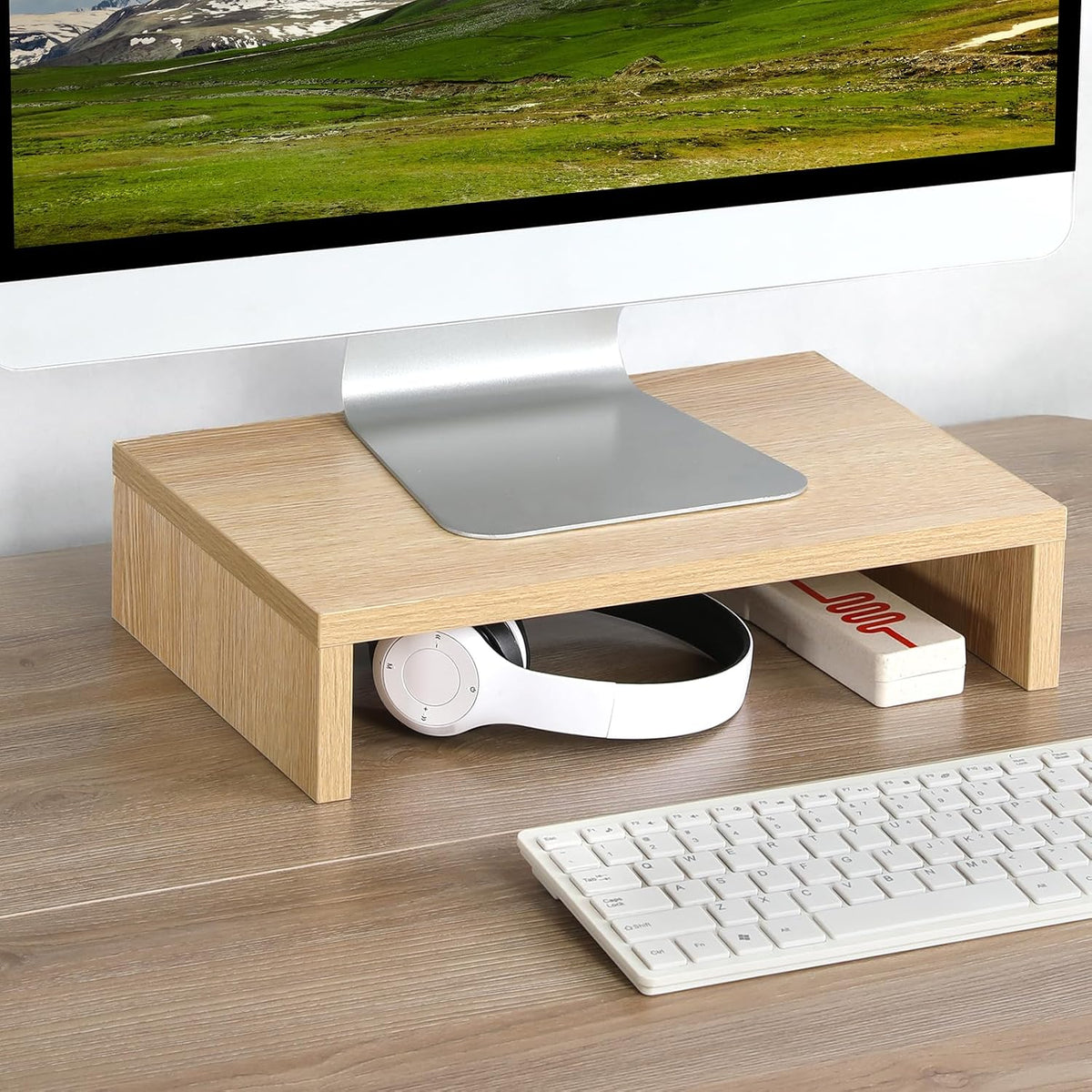 Wood Monitor Stand Riser for Desk - 14.2 inch, Small Laptop Stand