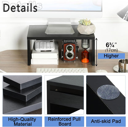 Wood Monitor Stand Riser for Desk - 14.2 inch, Small Laptop Stand