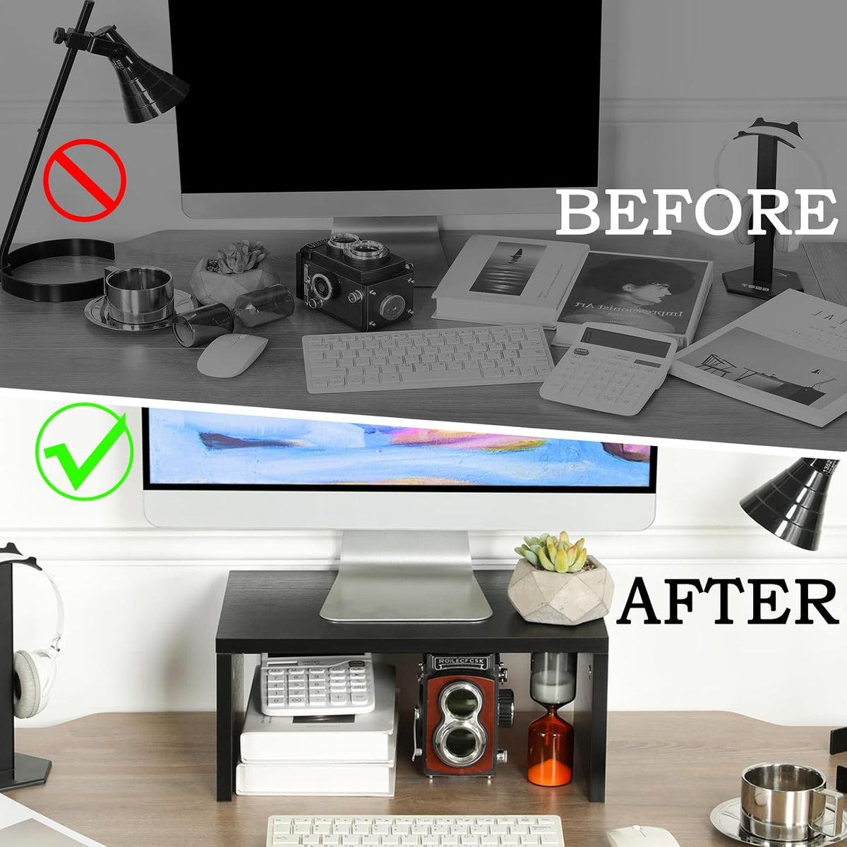 Wood Monitor Stand Riser for Desk - 14.2 inch, Small Laptop Stand
