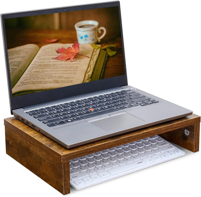 Wood Monitor Stand Riser for Desk - 14.2 inch, Small Laptop Stand