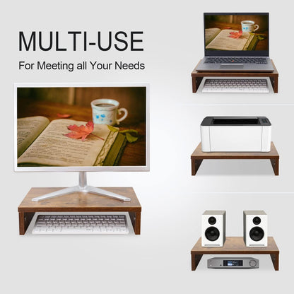 Wood Monitor Stand Riser for Desk - 14.2 inch, Small Laptop Stand