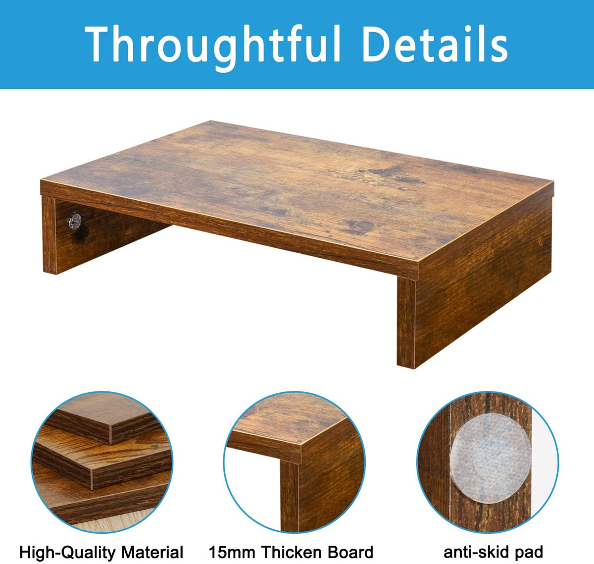 Wood Monitor Stand Riser for Desk - 14.2 inch, Small Laptop Stand
