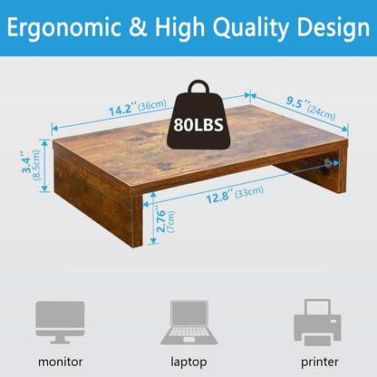 Wood Monitor Stand Riser for Desk - 14.2 inch, Small Laptop Stand