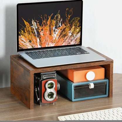 Wood Monitor Stand Riser for Desk - 14.2 inch, Small Laptop Stand