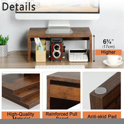 Wood Monitor Stand Riser for Desk - 14.2 inch, Small Laptop Stand