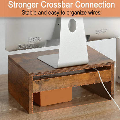 Wood Monitor Stand Riser for Desk - 14.2 inch, Small Laptop Stand