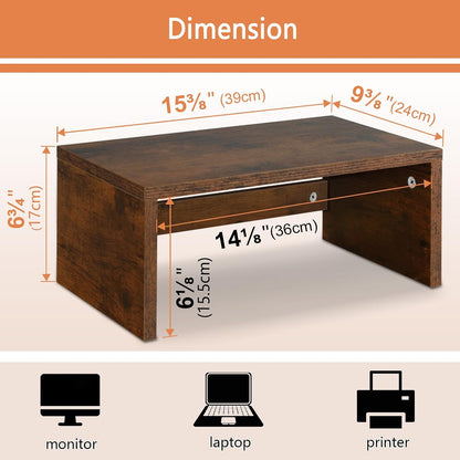 Wood Monitor Stand Riser for Desk - 14.2 inch, Small Laptop Stand