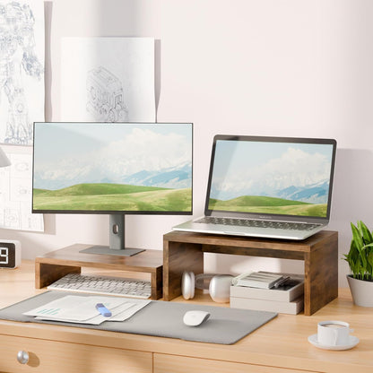 Wood Monitor Stand Riser for Desk - 14.2 inch, Small Laptop Stand
