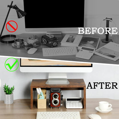 Wood Monitor Stand Riser for Desk - 14.2 inch, Small Laptop Stand