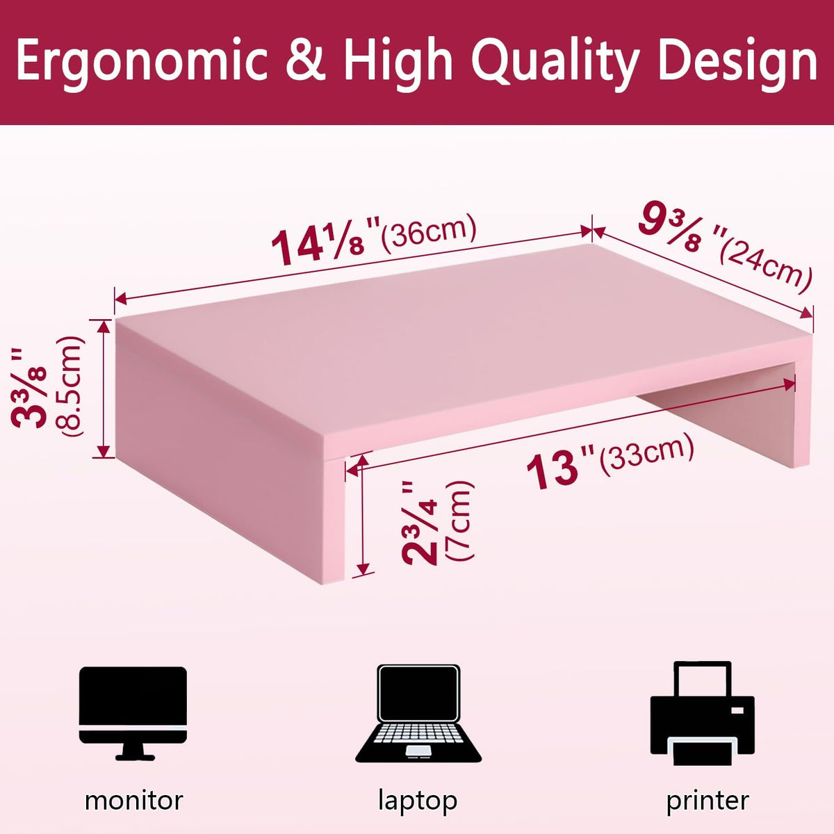 Wood Monitor Stand Riser for Desk - 14.2 inch, Small Laptop Stand