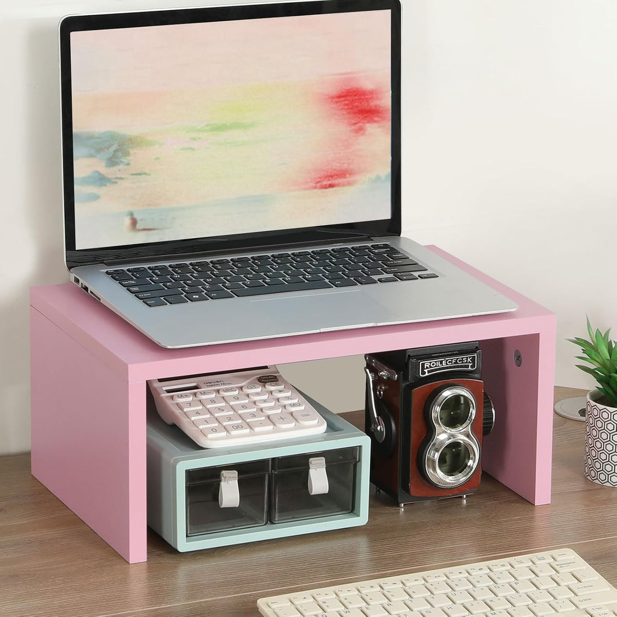 Wood Monitor Stand Riser for Desk - 14.2 inch, Small Laptop Stand
