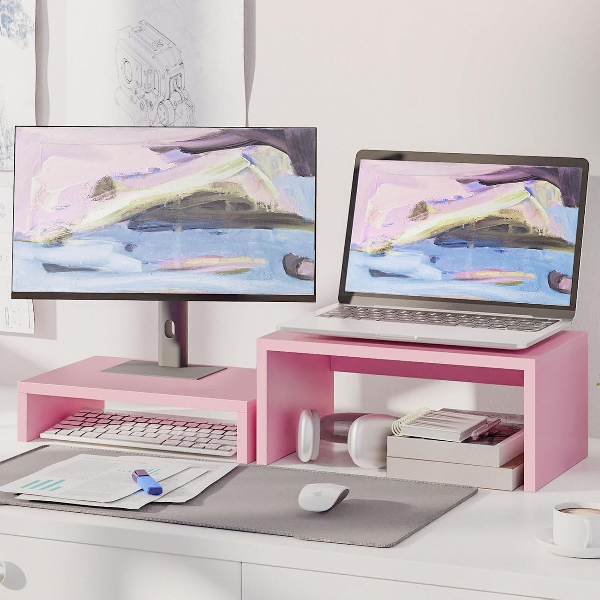 Wood Monitor Stand Riser for Desk - 14.2 inch, Small Laptop Stand