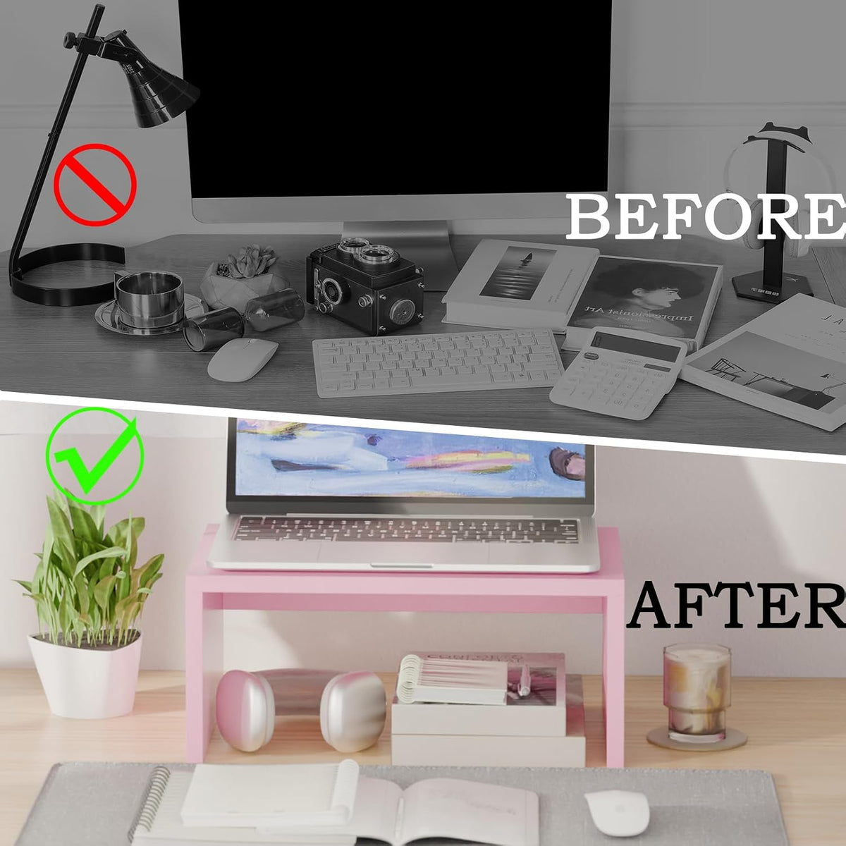 Wood Monitor Stand Riser for Desk - 14.2 inch, Small Laptop Stand