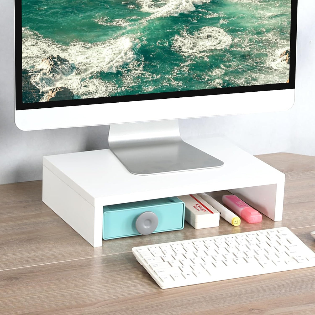 Wood Monitor Stand Riser for Desk - 14.2 inch, Small Laptop Stand