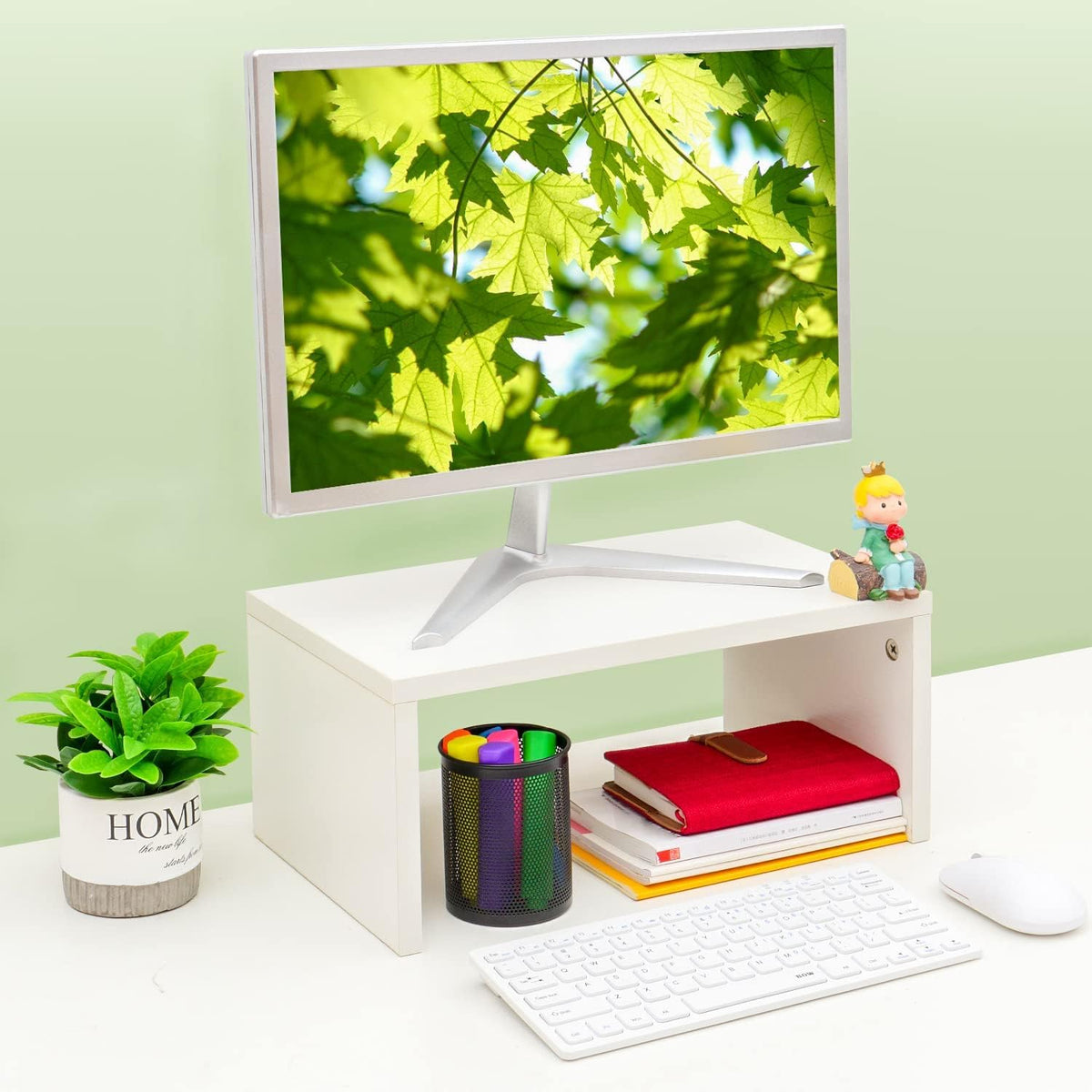 Wood Monitor Stand Riser for Desk - 14.2 inch, Small Laptop Stand